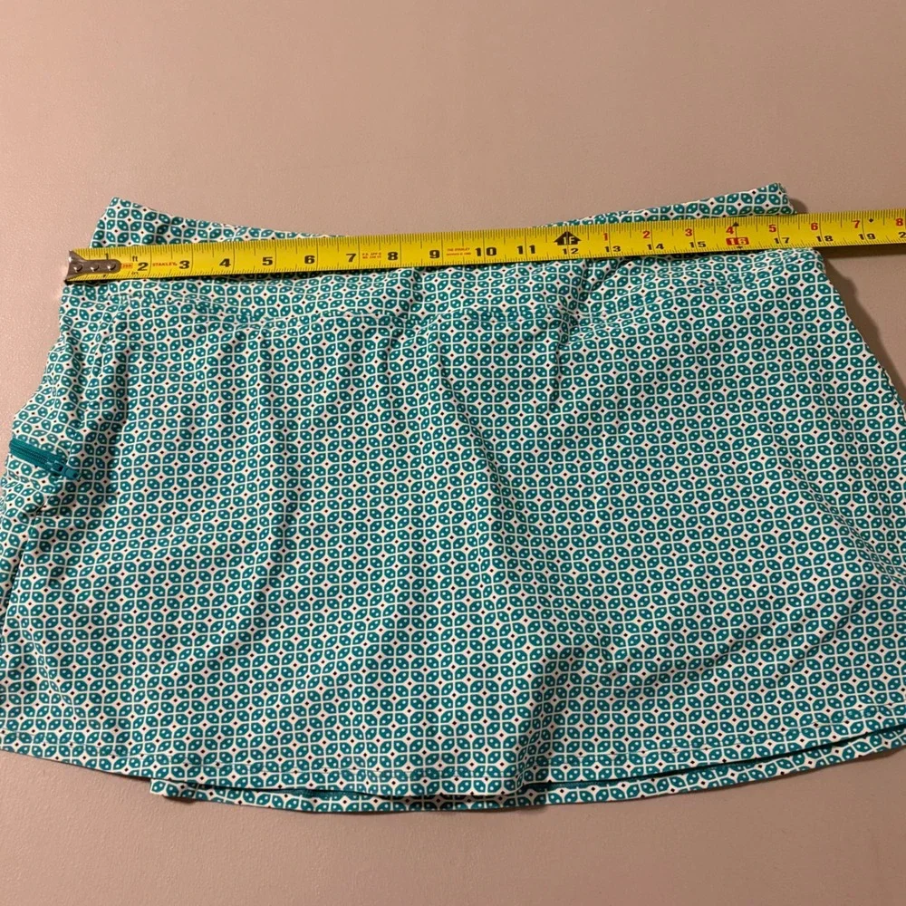 Beach House Teal Geometric Print Swim Skort Side Pocket Sz 14 Pickleball Tennis